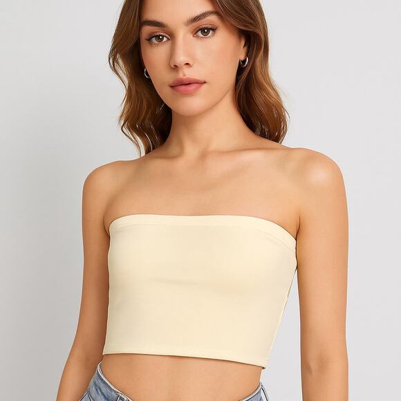 SHEIN Cream Strapless Bandeau Tube Top Minimalist XS - Picture 1 of 7
